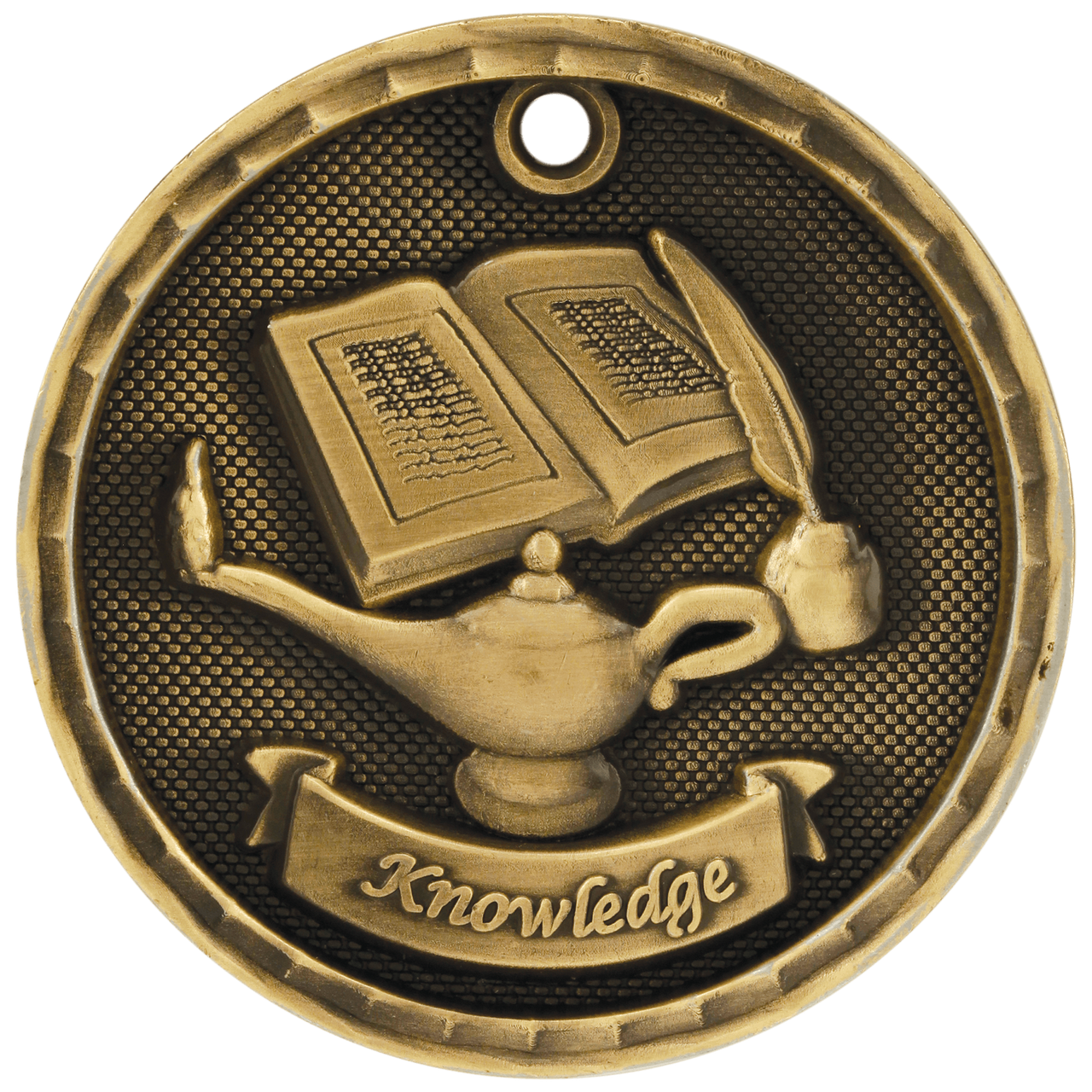 2" Antique Silver 3D Lamp of Knowledge Medal