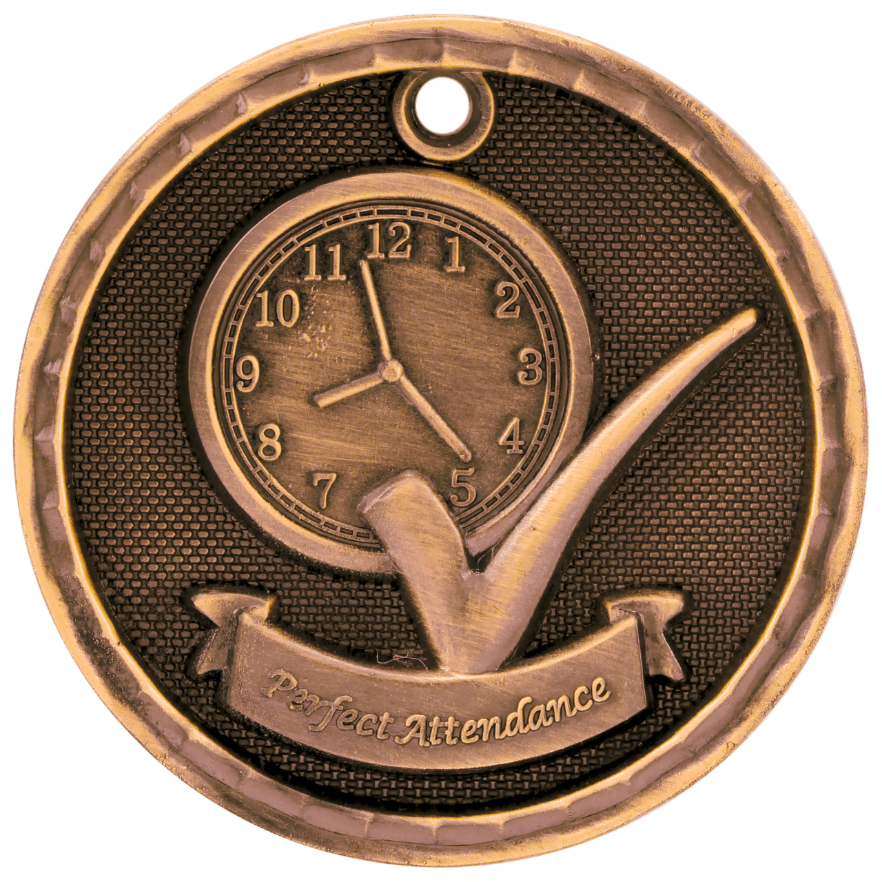2" Antique Gold 3D Perfect Attendance Medal