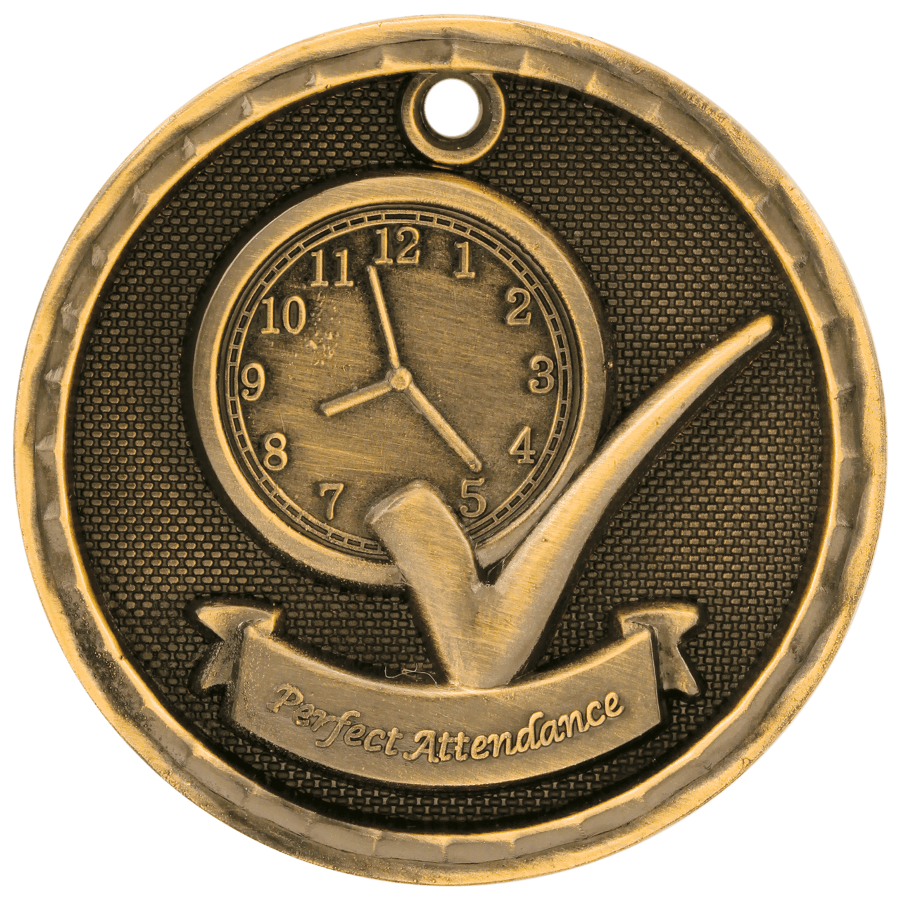 2" Antique Gold 3D Perfect Attendance Medal
