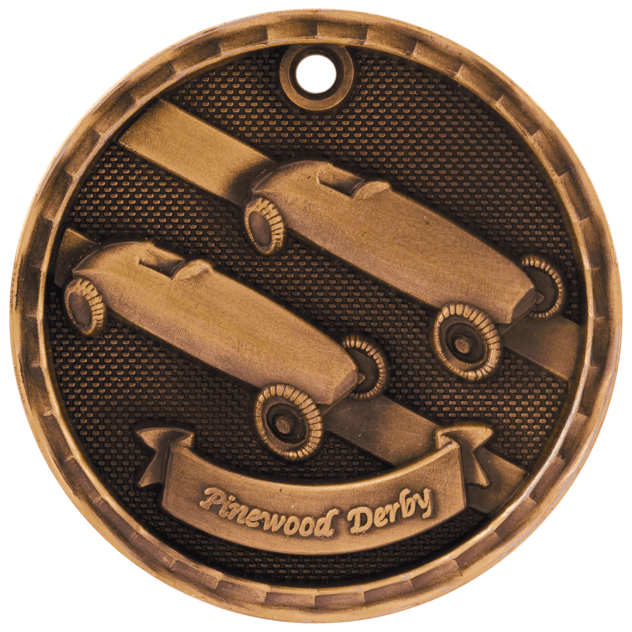 2" Antique Gold 3D Pinewood Derby Medal
