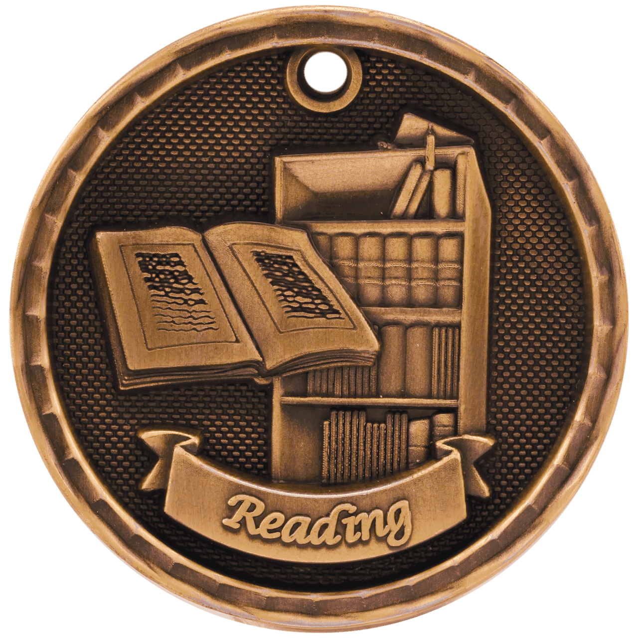 2" Antique Gold 3D Reading Medal