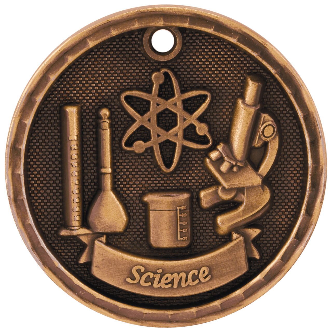2" Antique Silver 3D Science Medal