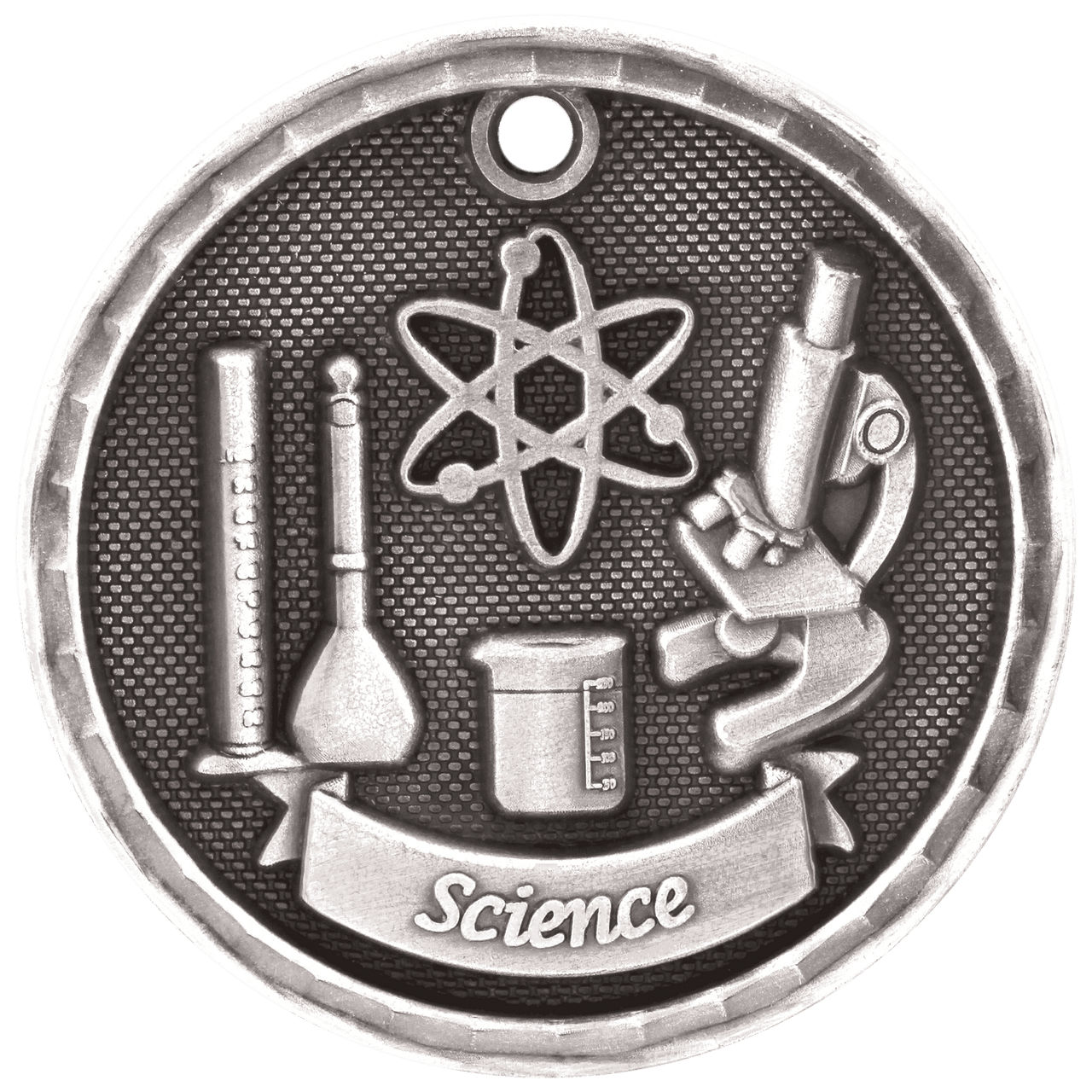 2" Antique Silver 3D Science Medal