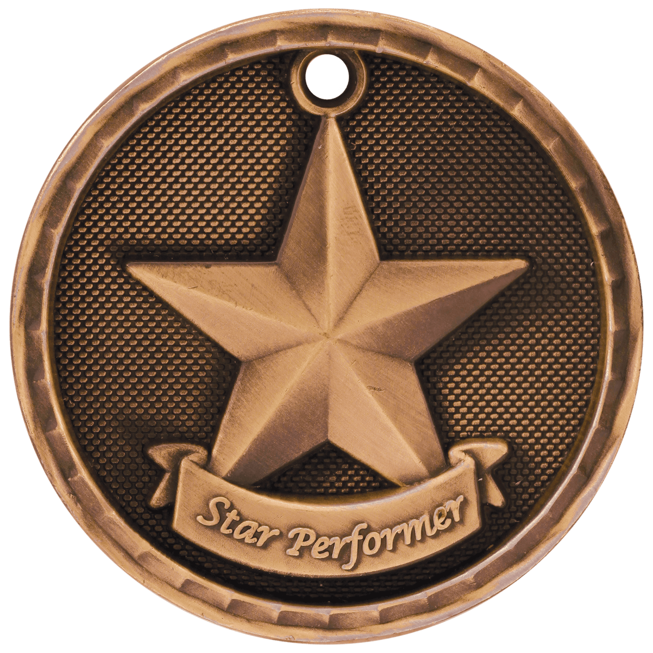 2" Antique Bronze 3D Star Performer Medal