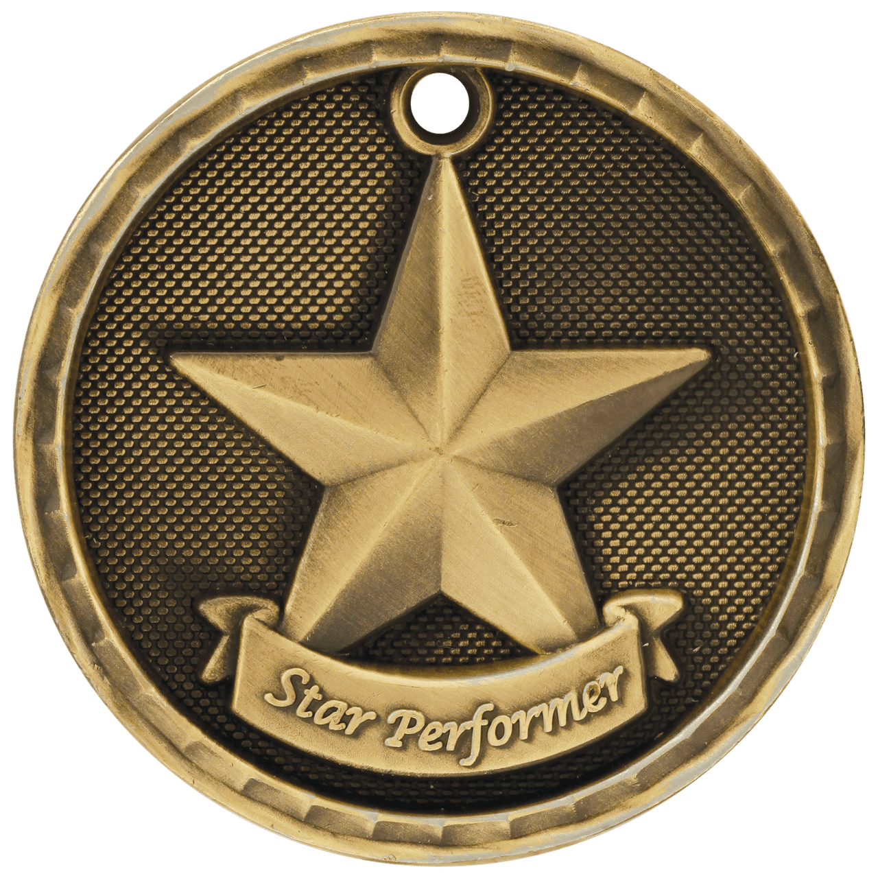 2" Antique Silver 3D Star Performer Medal