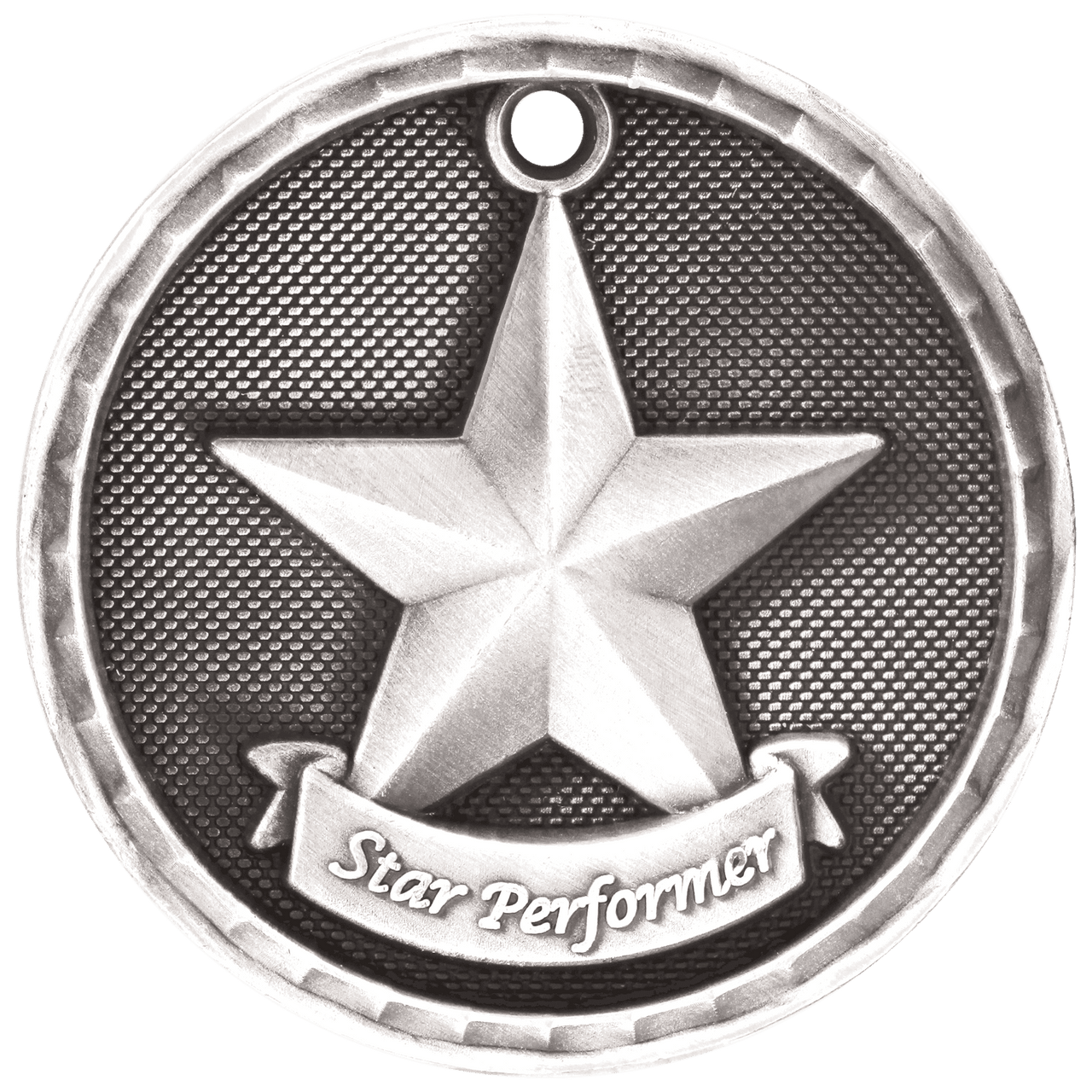 2" Antique Silver 3D Star Performer Medal