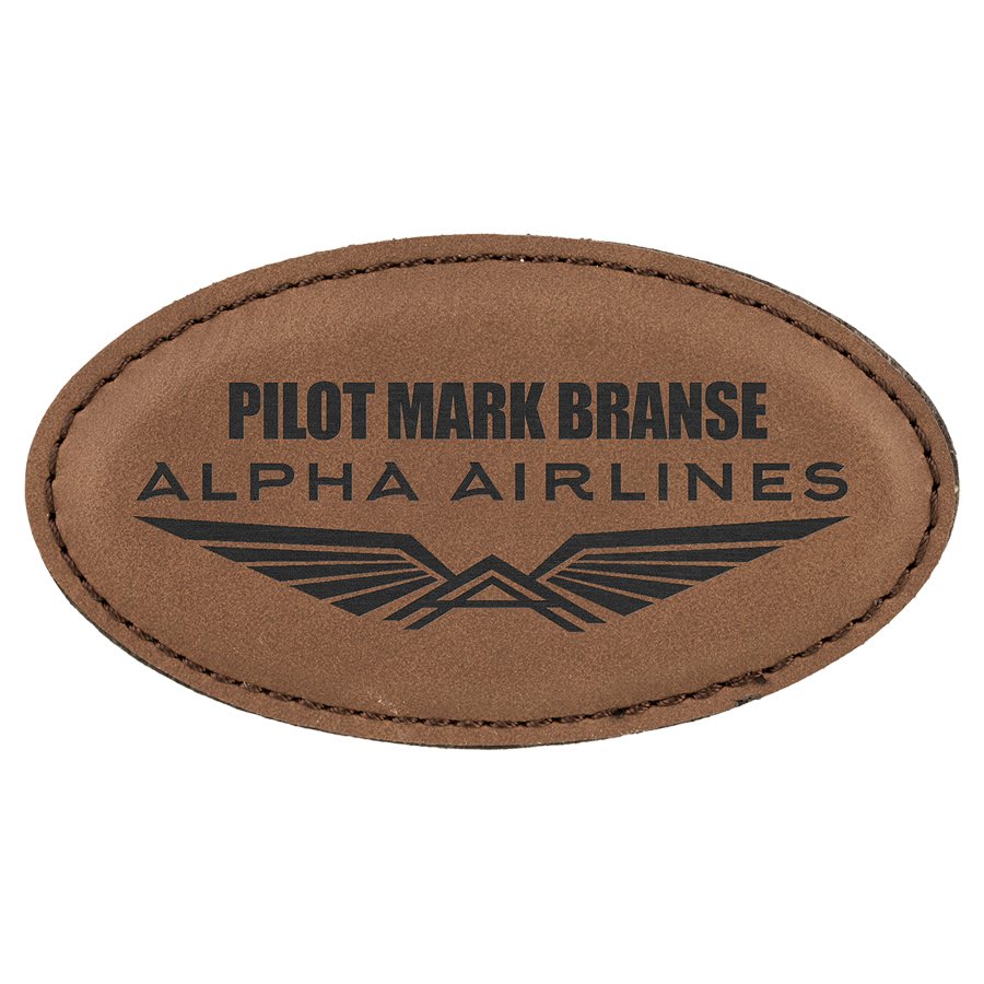 3 1/4" x 1 3/4" Light Brown Laserable Leatherette Oval Badge Blank with Magnet