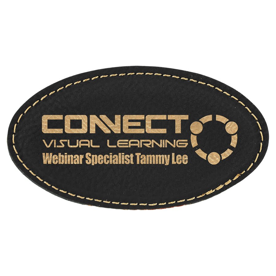 3 1/4" x 1 3/4" Light Brown Laserable Leatherette Oval Badge Blank with Magnet