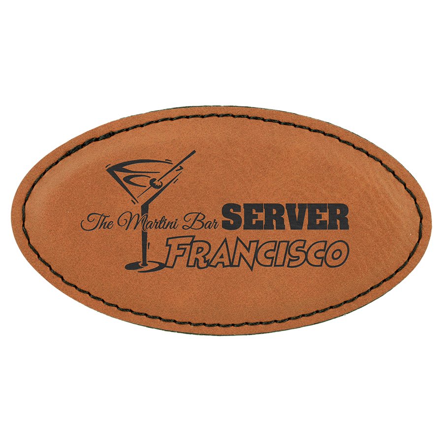 3 1/4" x 1 3/4" Light Brown Laserable Leatherette Oval Badge Blank with Magnet