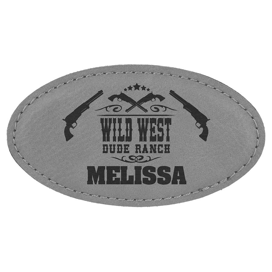 3 1/4" x 1 3/4" Light Brown Laserable Leatherette Oval Badge Blank with Magnet