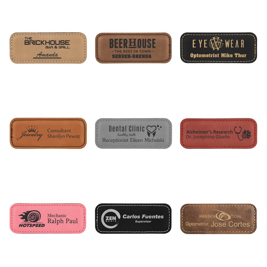 3 1/4" x 1 1/4" Light Brown Laserable Leatherette Badge Blank with Magnet