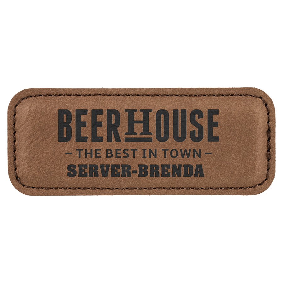 3 1/4" x 1 1/4" Light Brown Laserable Leatherette Badge Blank with Magnet