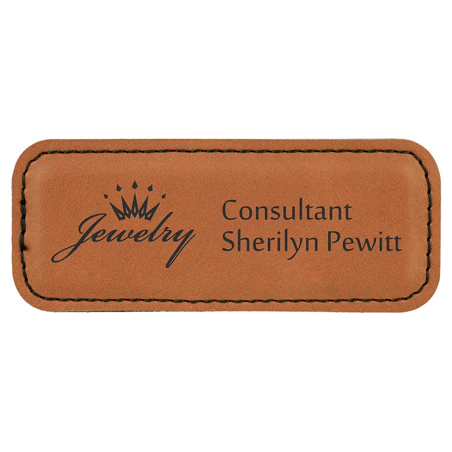 3 1/4" x 1 1/4" Light Brown Laserable Leatherette Badge Blank with Magnet
