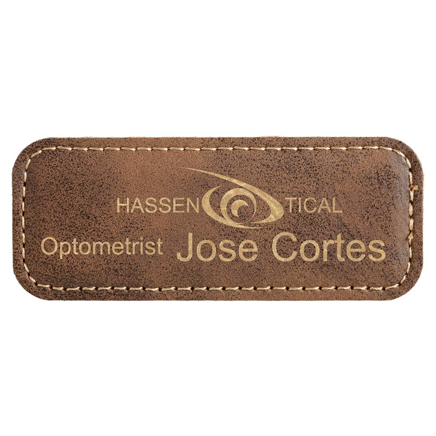 3 1/4" x 1 1/4" Light Brown Laserable Leatherette Badge Blank with Magnet