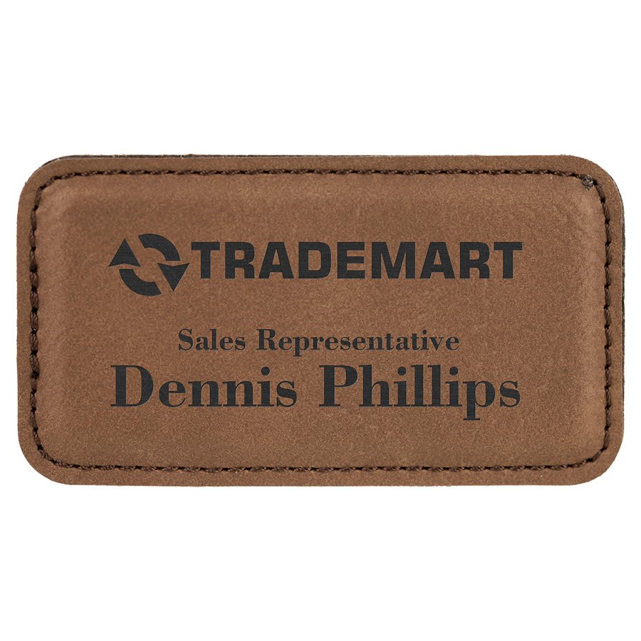 3 1/4" x 1 1/4" Light Brown Laserable Leatherette Badge Blank with Magnet