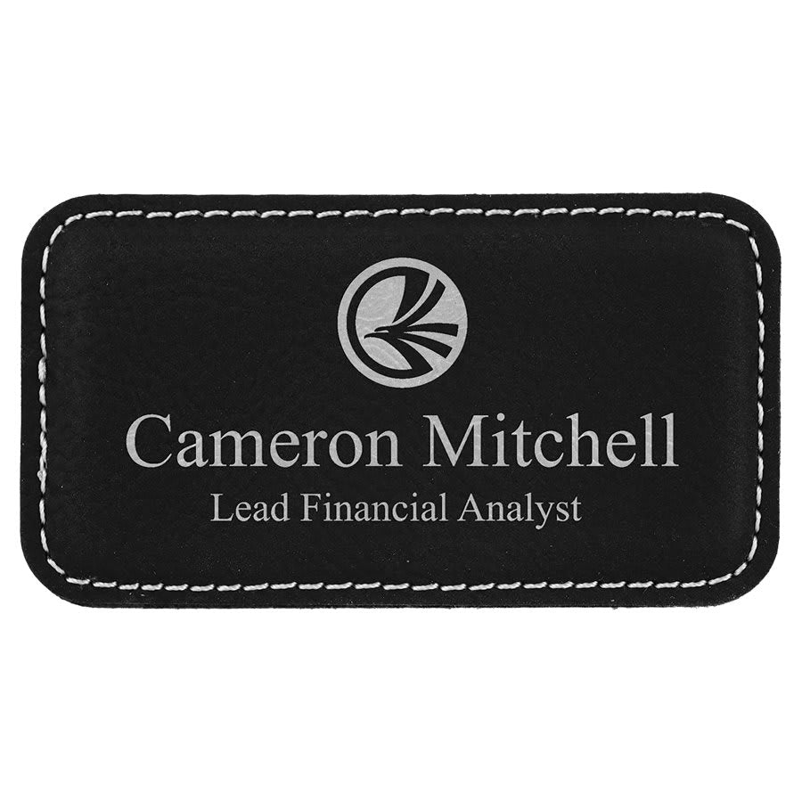 3 1/4" x 1 1/4" Light Brown Laserable Leatherette Badge Blank with Magnet