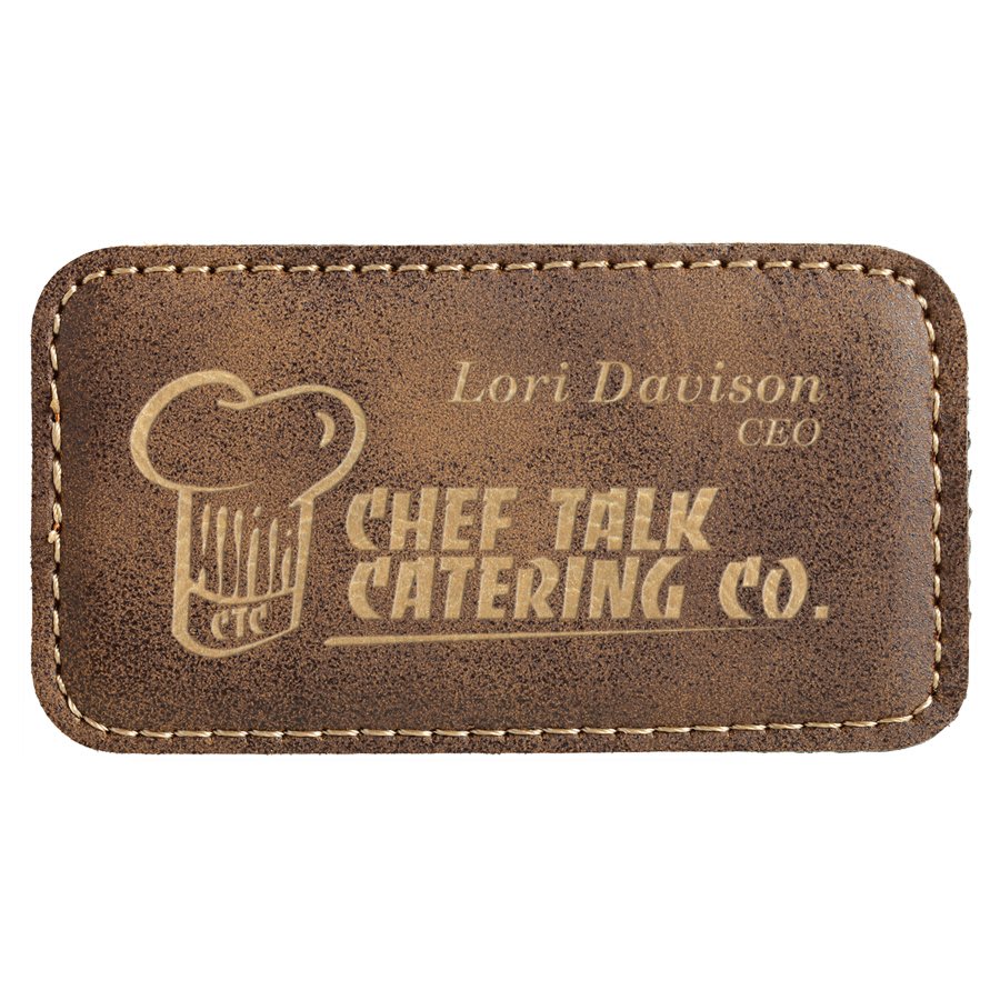 3 1/4" x 1 1/4" Light Brown Laserable Leatherette Badge Blank with Magnet
