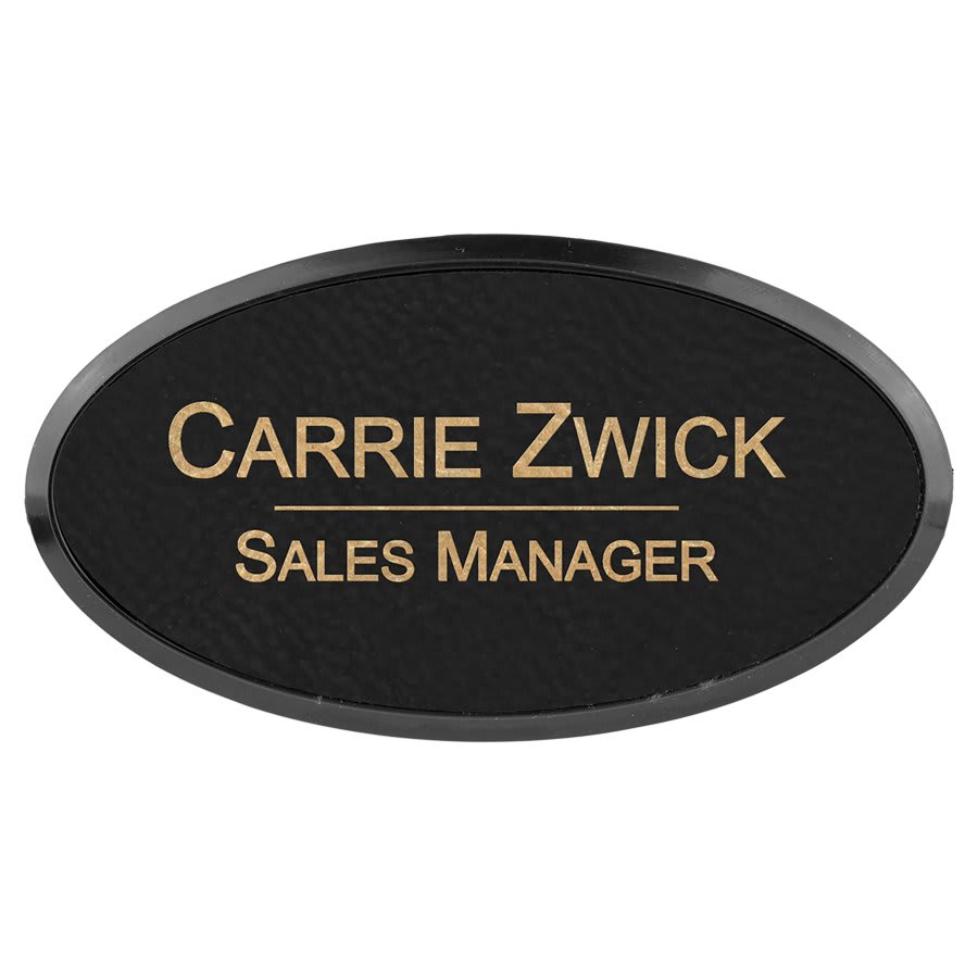 3" x 1 1/2" Light Brown Laserable Leatherette Oval Badge & Frame