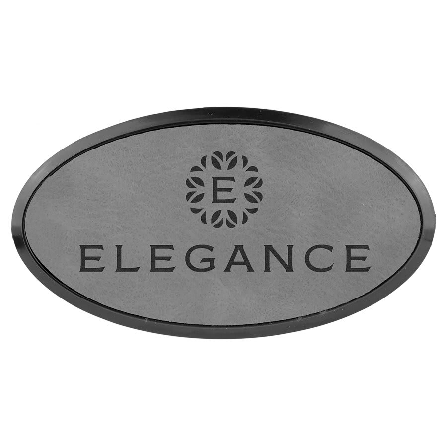 3" x 1 1/2" Light Brown Laserable Leatherette Oval Badge & Frame