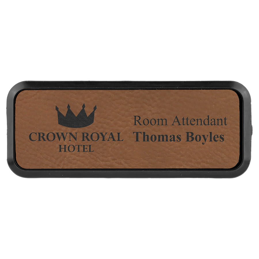 3" x 1" Rose Laserable Leatherette Round Corner Badge & Frame