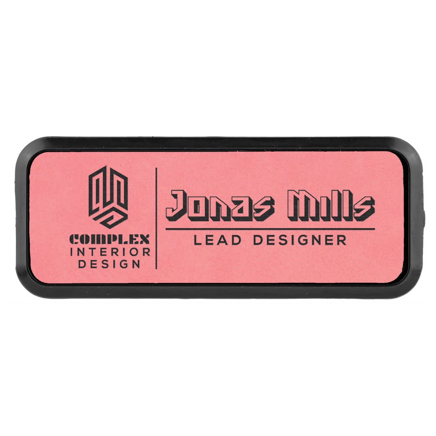 3" x 1" Rose Laserable Leatherette Round Corner Badge & Frame
