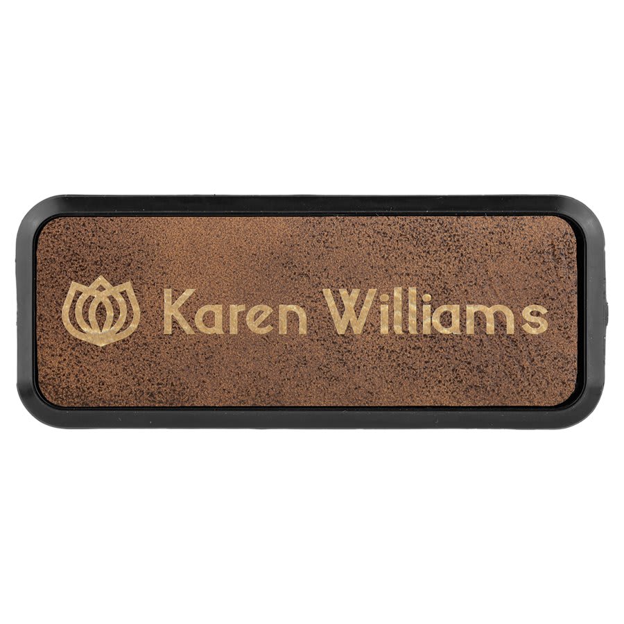3 1/4" x 1 1/4" Light Brown Laserable Leatherette Badge Blank with Magnet