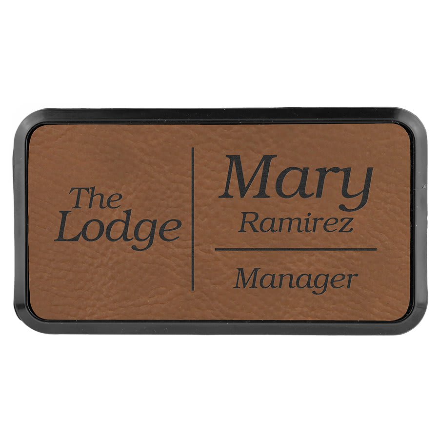 3" x 1 1/2" Light Brown Laserable Leatherette Oval Badge & Frame