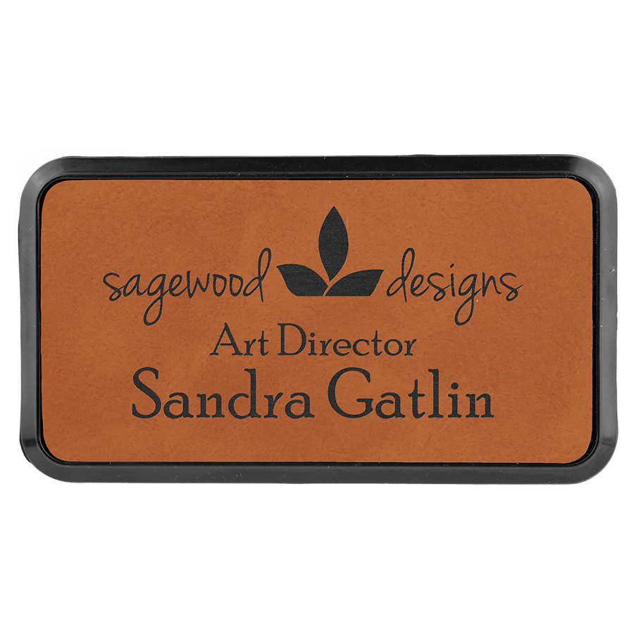 3" x 1 1/2" Light Brown Laserable Leatherette Oval Badge & Frame