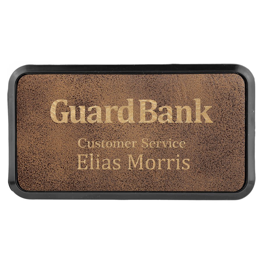 3" x 1 1/2" Light Brown Laserable Leatherette Oval Badge & Frame