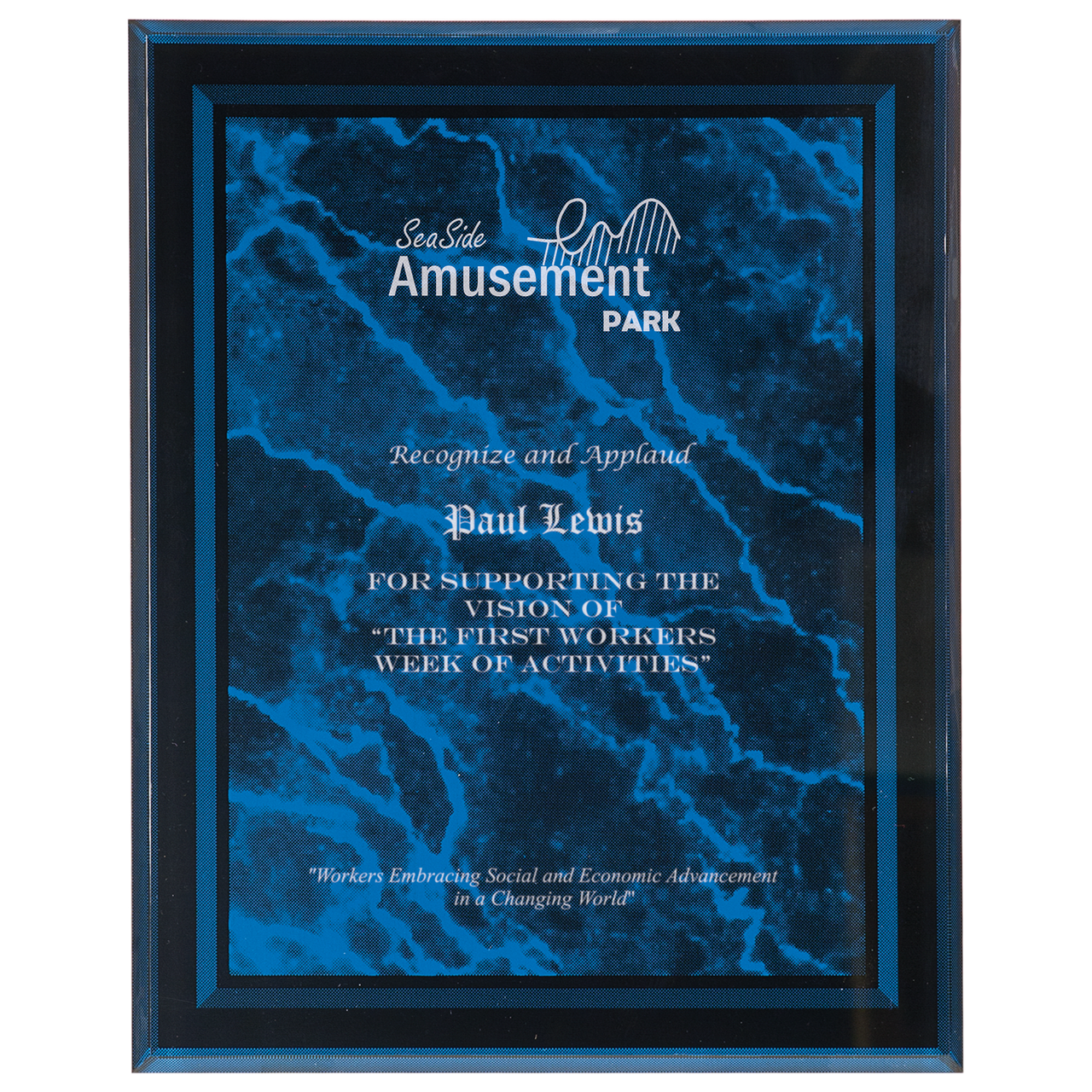 8" x 10" Blue Marble Border Clear-Plaq Acrylic