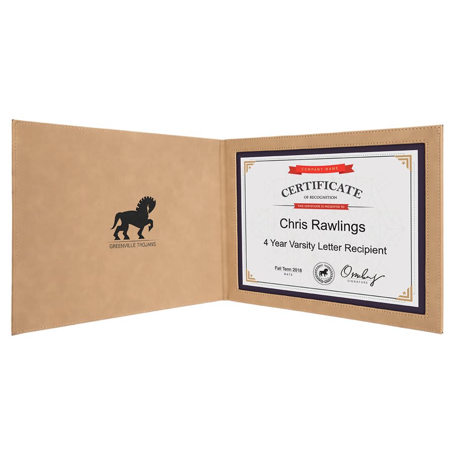9" x 12" Blue/Silver Laserable Leatherette Certificate Holder for 8 1/2" x 11"