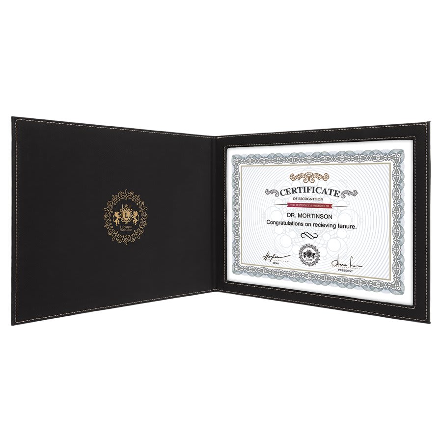 9" x 12" Blue/Silver Laserable Leatherette Certificate Holder for 8 1/2" x 11"