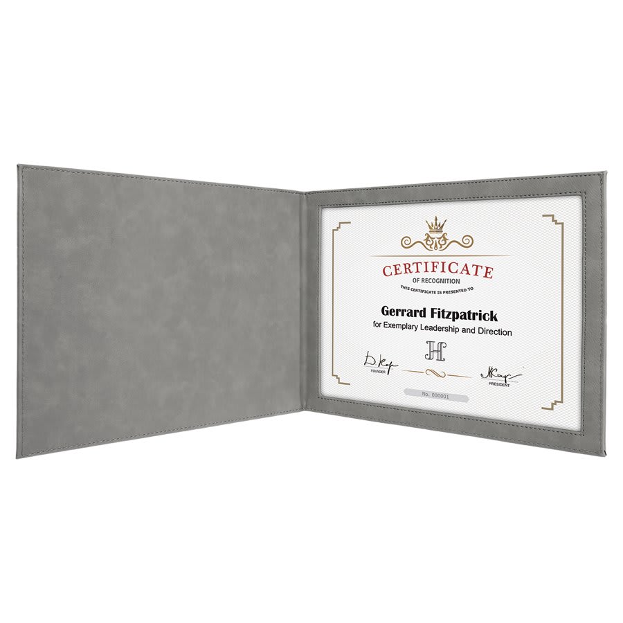 9" x 12" Blue/Silver Laserable Leatherette Certificate Holder for 8 1/2" x 11"