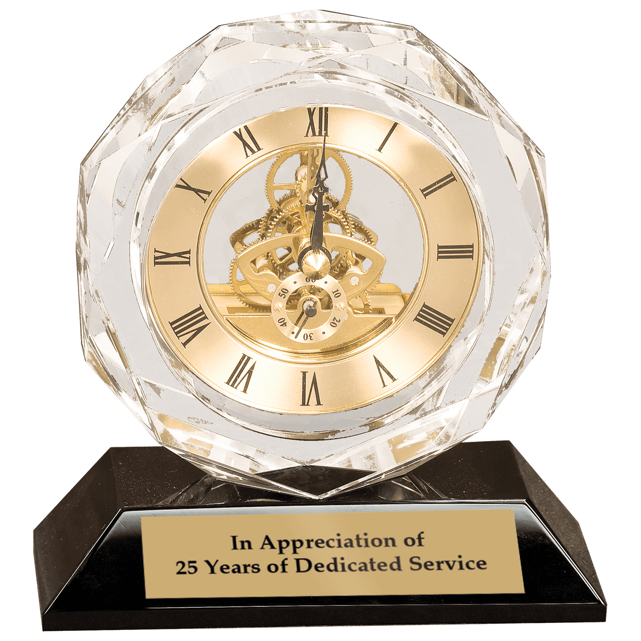 5 3/4" Clear Crystal Clock on Black Pedestal Base