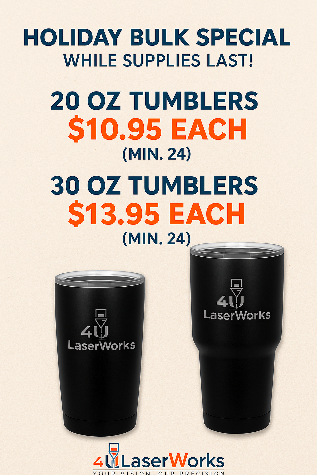 Holiday Bulk Special – Custom Engraved Black Tumblers (20oz or 30oz)