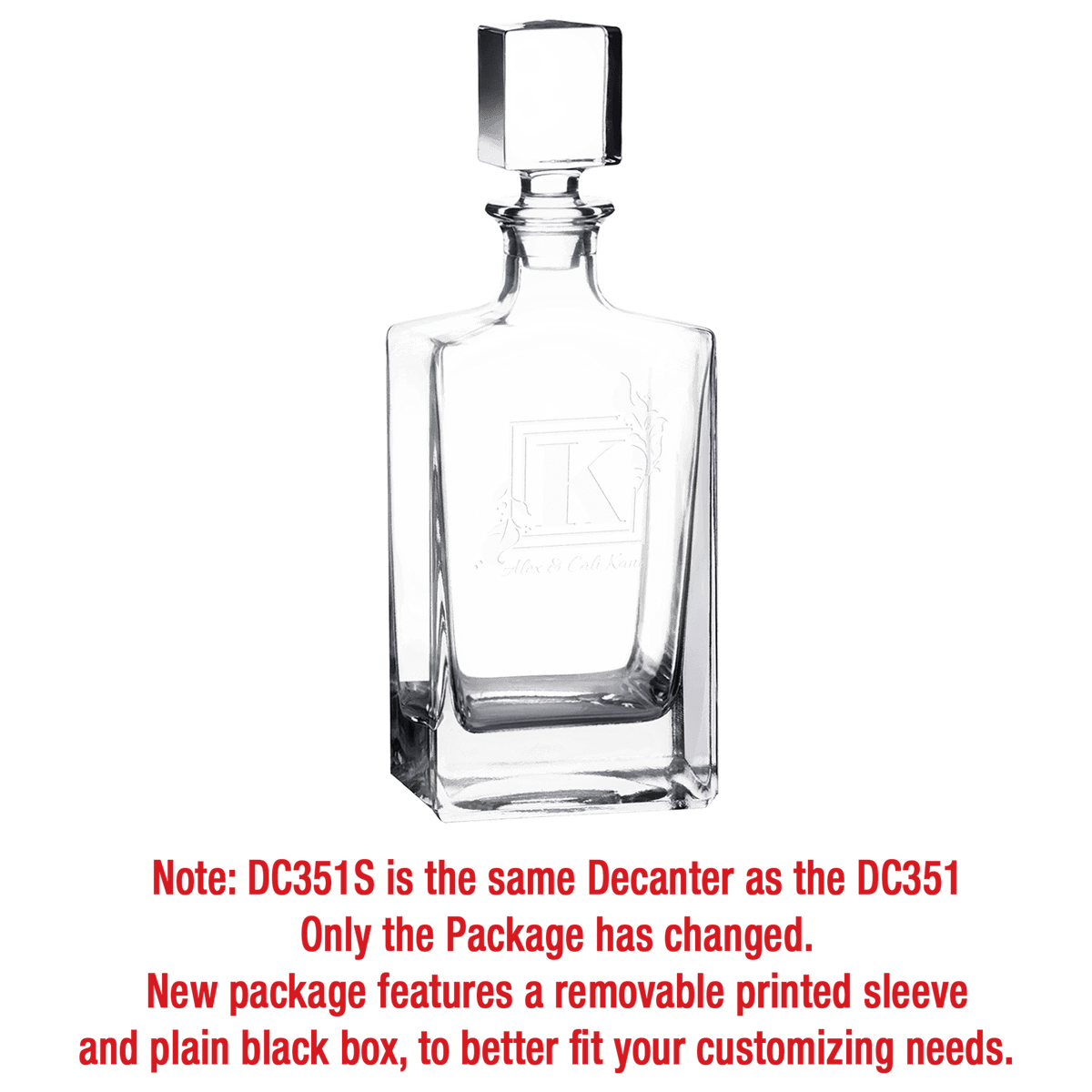 810ml Rectangle Glass Decanter with Black Gift Box and Printed Paper Sleeve (Same as DC351S with Printed Box)