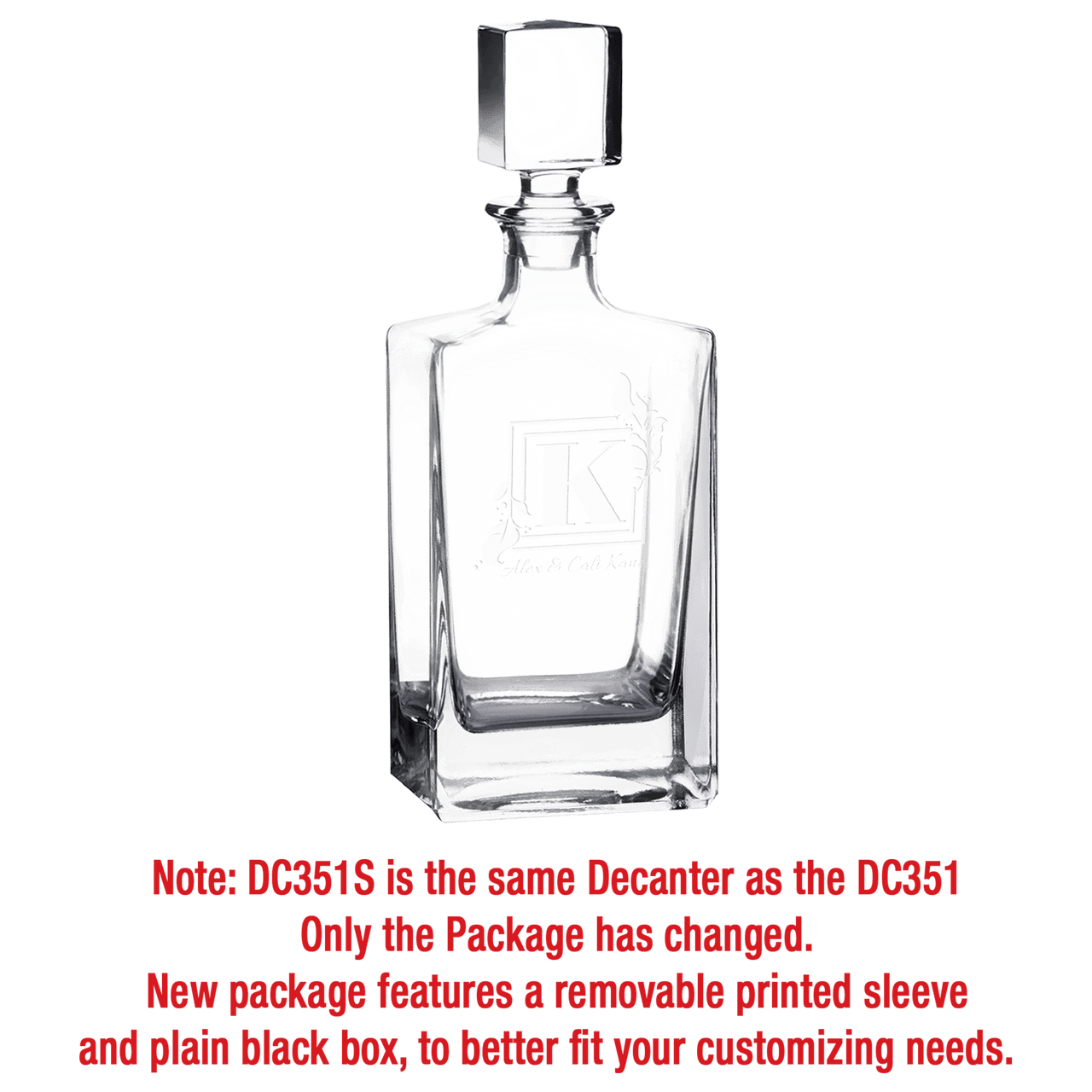 810ml Rectangle Glass Decanter with Black Gift Box and Printed Paper Sleeve (Same as DC351S with Printed Box)
