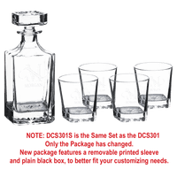 750ml Square Glass Decanter Set with Four DG301S 11 oz. Glasses in a Black Gift Box with Printed Paper Sleeve (Same set as DCS301 with printed box)