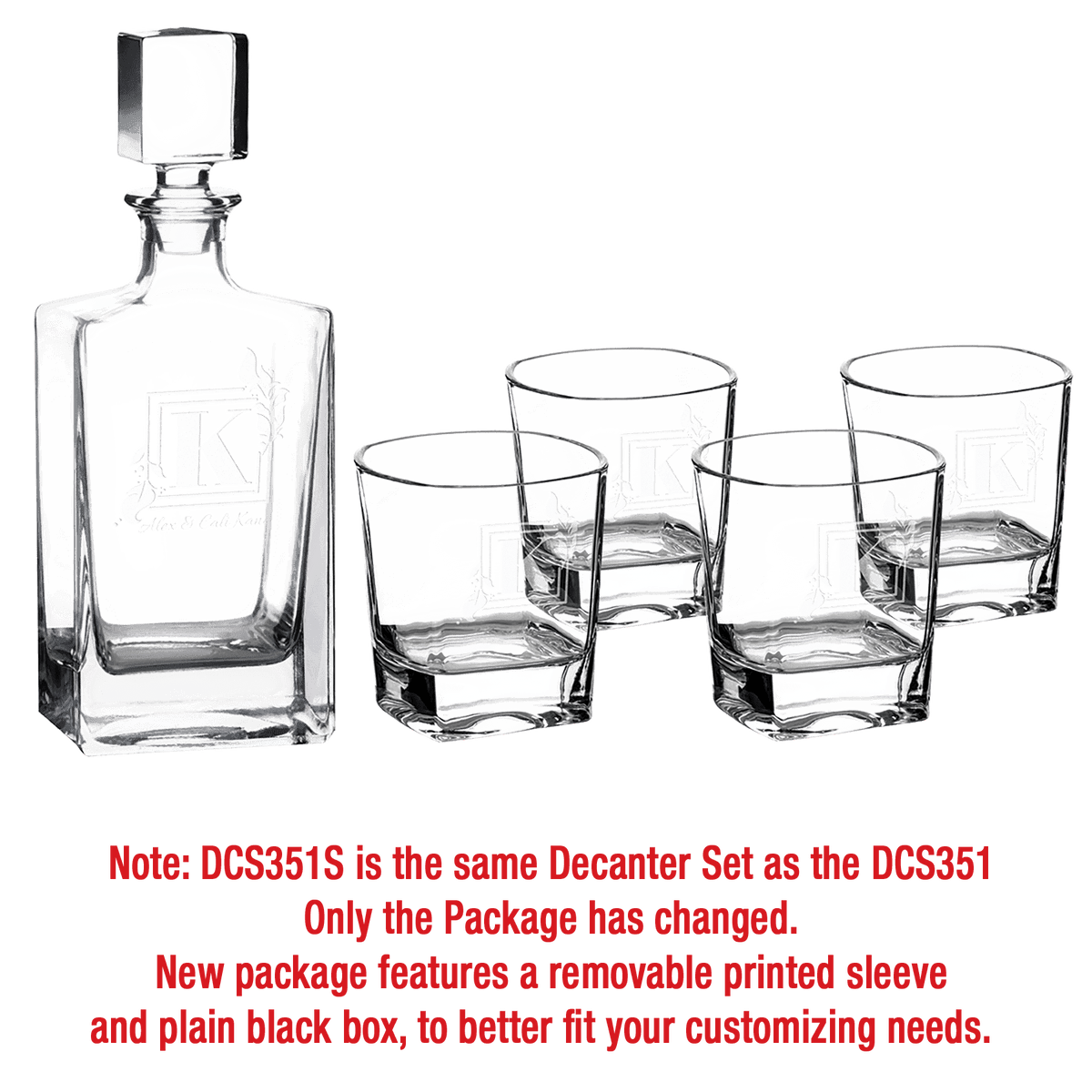 850ml Round Golf Glass Decanter Set with Four DG405S 9 oz. Golf Rocks Glasses in a Black Gift Box with a Printed Paper Sleeve
