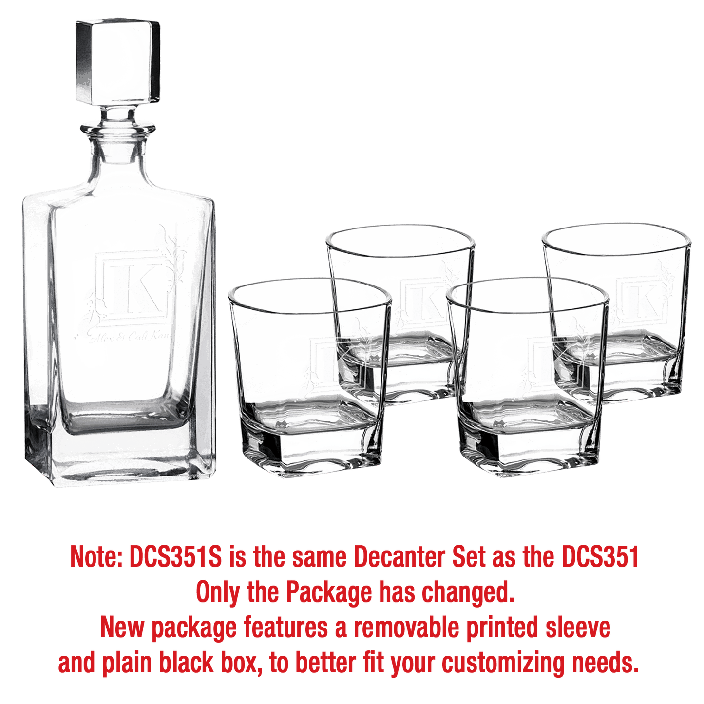 850ml Round Golf Glass Decanter Set with Four DG405S 9 oz. Golf Rocks Glasses in a Black Gift Box with a Printed Paper Sleeve