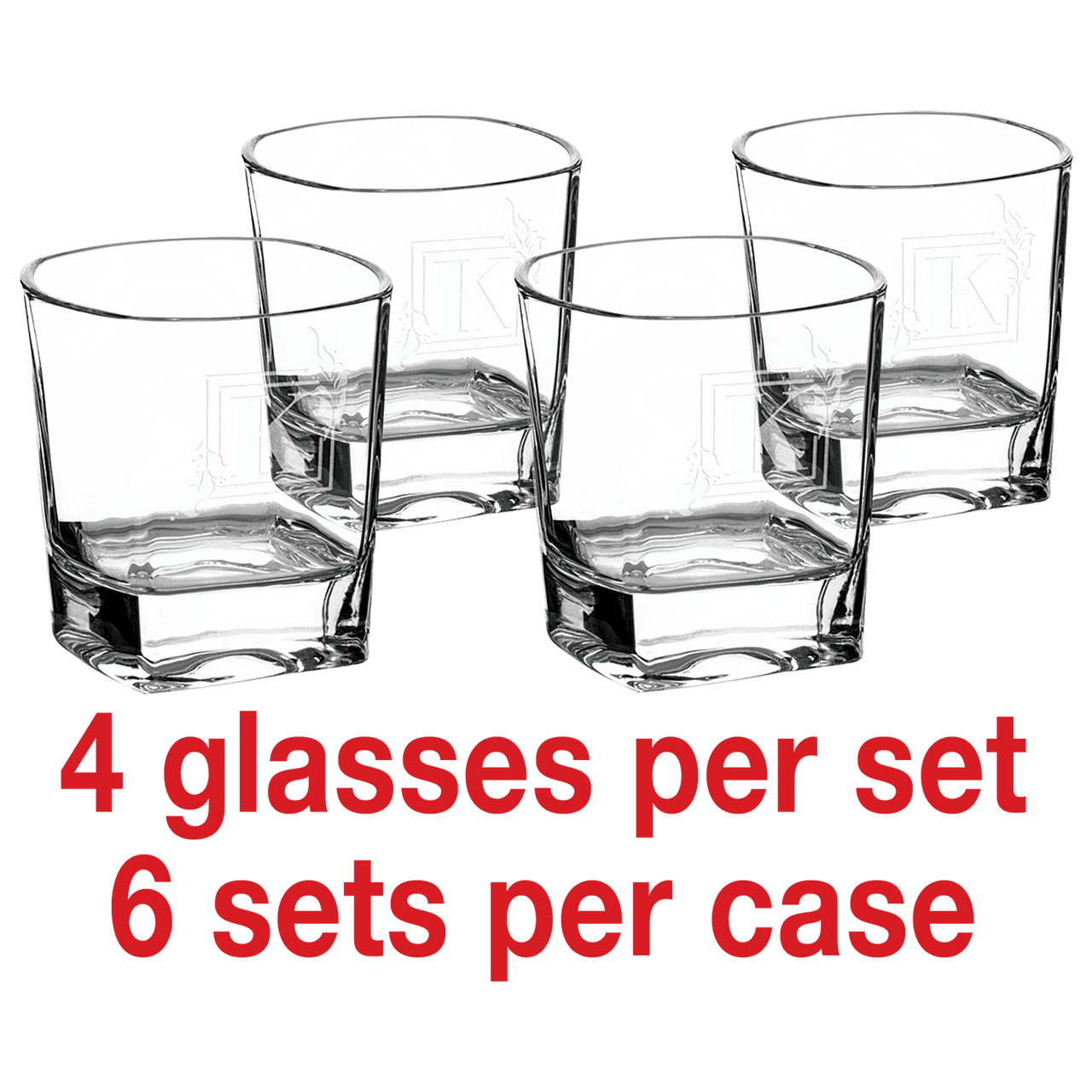 8 oz. Rectangle Rocks Glasses in a Gift Box (Same Glass as the DCG351 Decanter Set) Sold in Sets of 4, 6 Sets Per Case  (Gift Box has a White Sleeve)