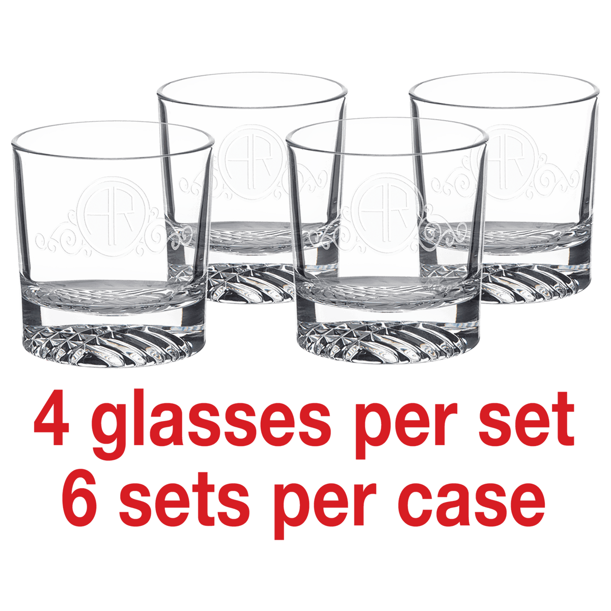 8 oz. Rectangle Rocks Glasses in a Gift Box (Same Glass as the DCG351 Decanter Set) Sold in Sets of 4, 6 Sets Per Case  (Gift Box has a White Sleeve)