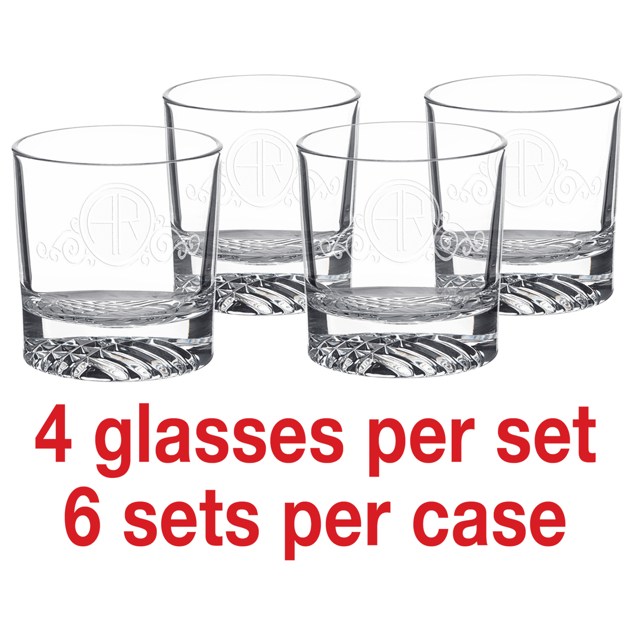 8 oz. Rectangle Rocks Glasses in a Gift Box (Same Glass as the DCG351 Decanter Set) Sold in Sets of 4, 6 Sets Per Case  (Gift Box has a White Sleeve)