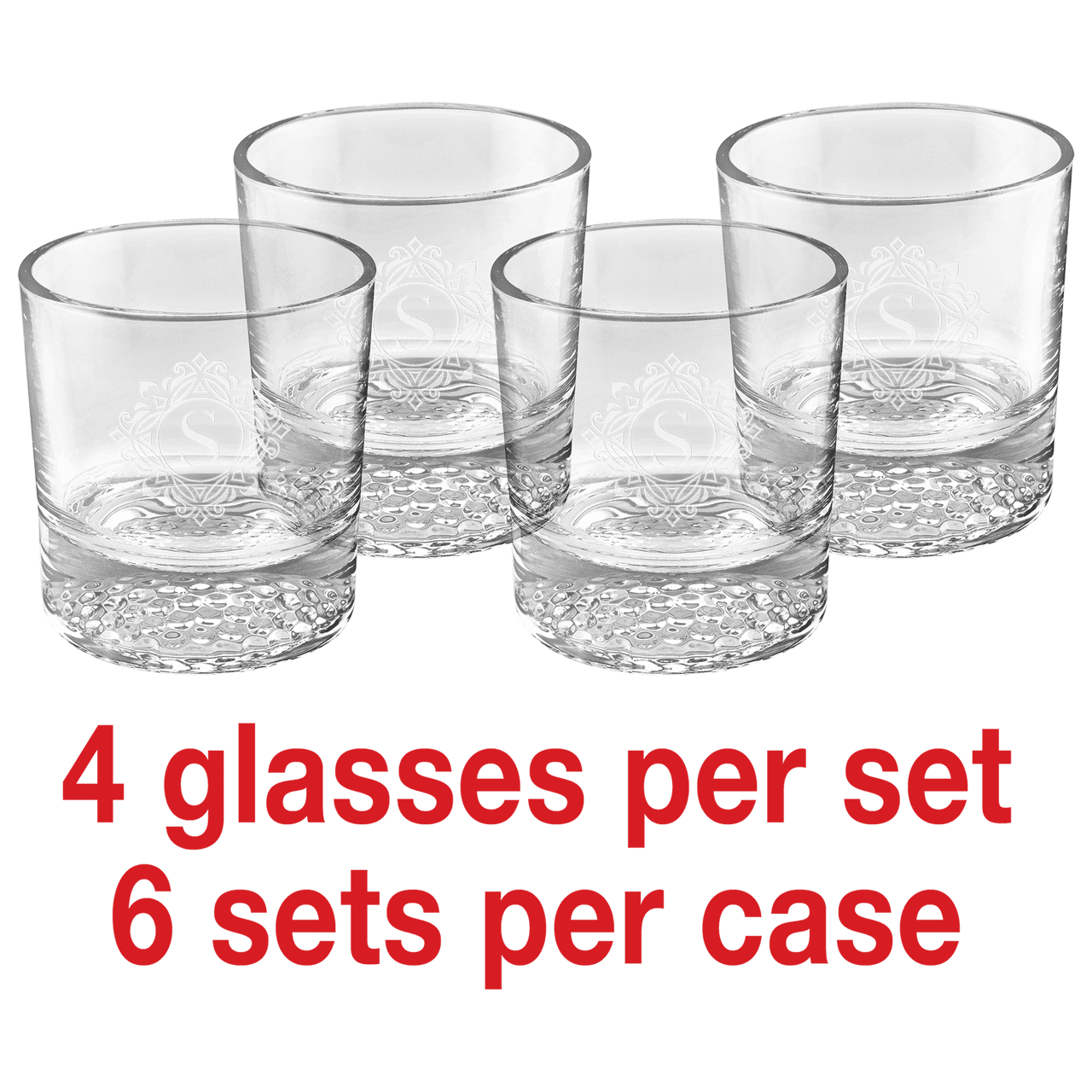 8 oz. Rocks Glasses in a Black Gift Box with Printed Paper Sleeve          Sold in Sets of 4, 6 Sets Per Case  (Same as DG351S with Printed Box)