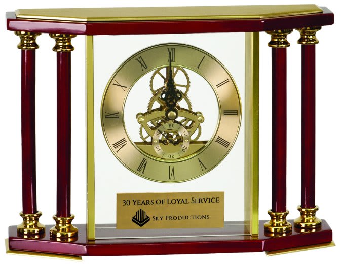 7 3/4" Executive Gold & Rosewood Piano Finish Clock