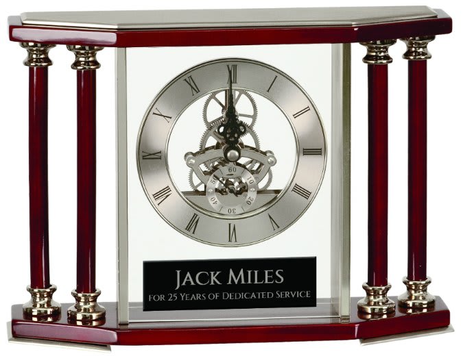7 3/4" Executive Gold & Rosewood Piano Finish Clock