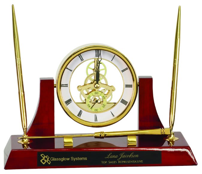 7 3/4" Executive Gold & Rosewood Piano Finish Clock