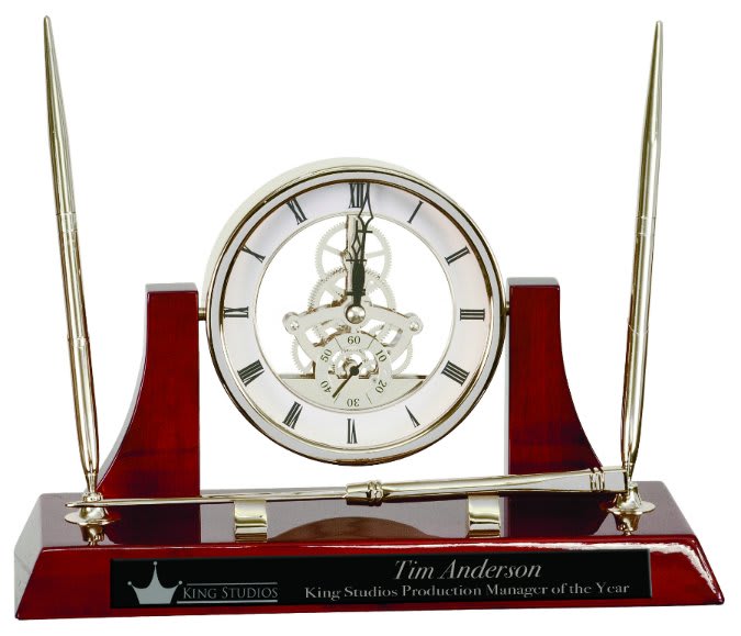 7 3/4" Executive Gold & Rosewood Piano Finish Clock