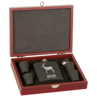 Thumbnail for 6 oz. Matte Black Laserable Stainless Steel Flask Set in Wood Presentation Box