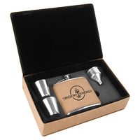 Thumbnail for 6 oz. Laserable Leatherette Flask Gift Set with Shot Glasses and Cork Flask Options